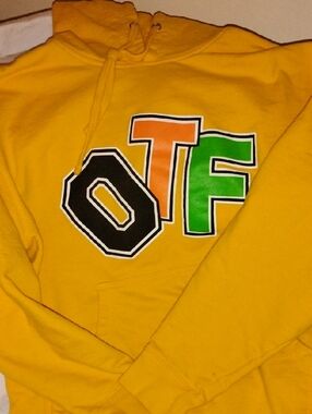 Yellow Pullover Hoodie with Multicolor OTF Graphic
